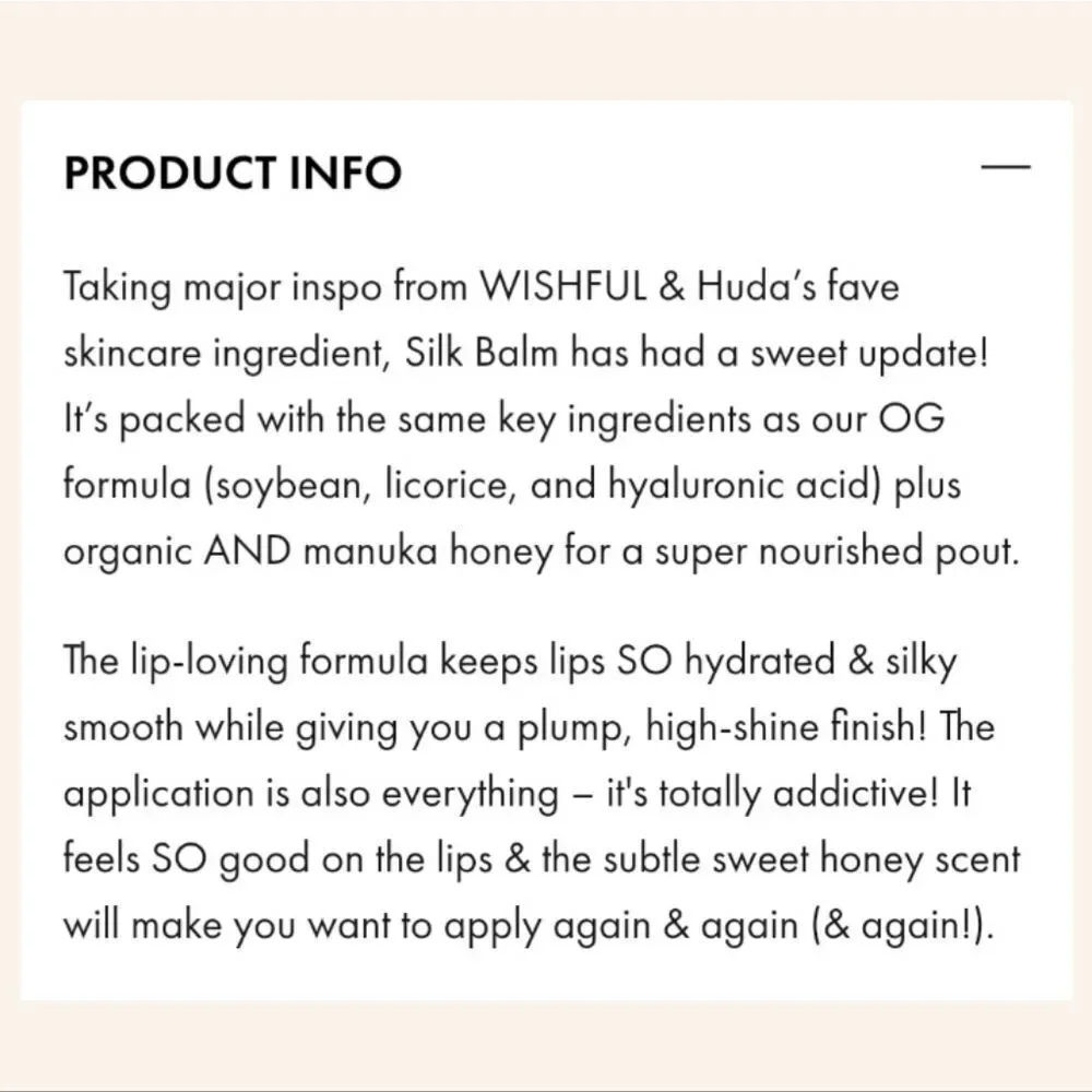 HUDA Beauty Silk Balm Honey Plumping Lip Gloss
